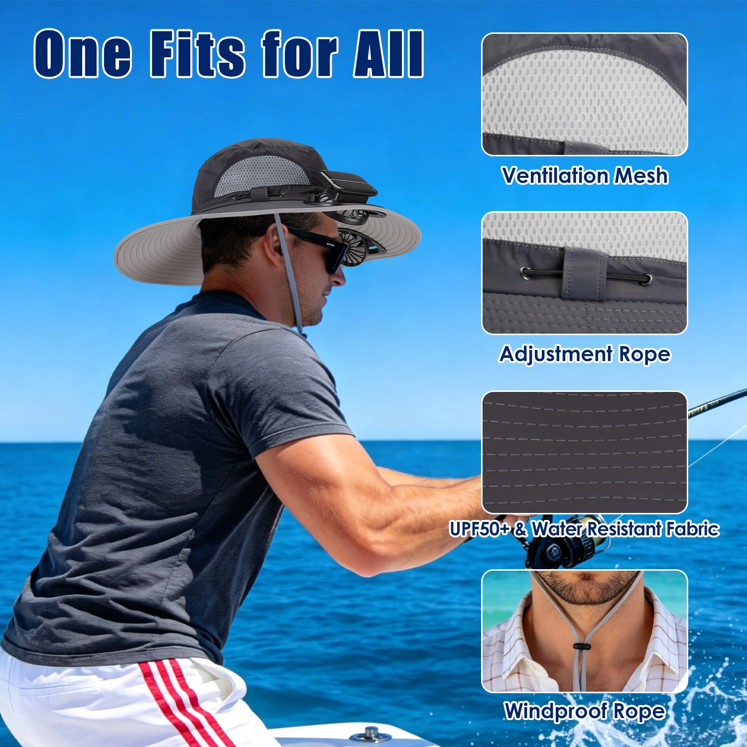 Solar Cooling Fan Hat with UPF50 Sun Protection