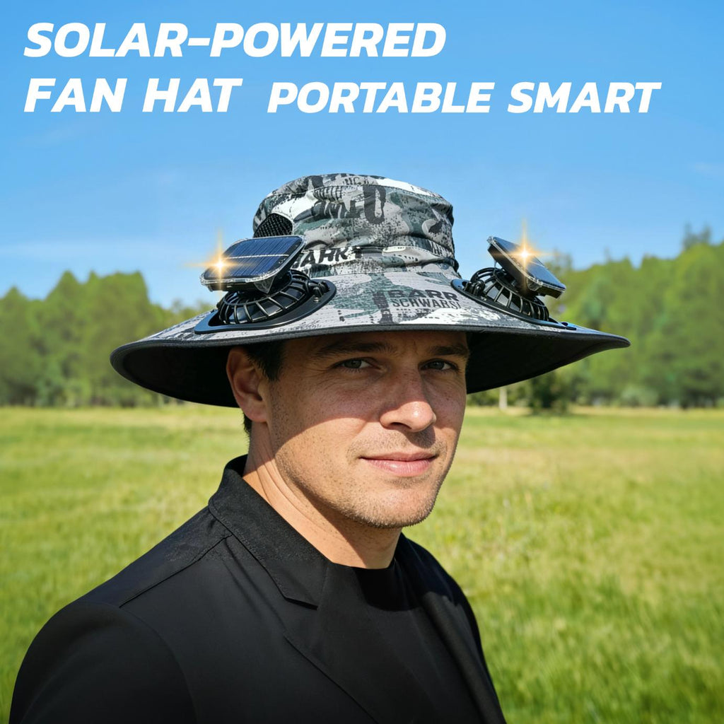 Outdoor Sun Hat with Built-In Cooling Fan